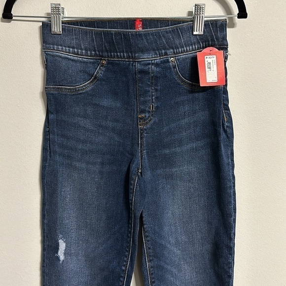 SPANX Distressed Denim Legging Medium Wash 20203R Pull On Stretch Raw Hem XS/PT - Picture 1 of 13